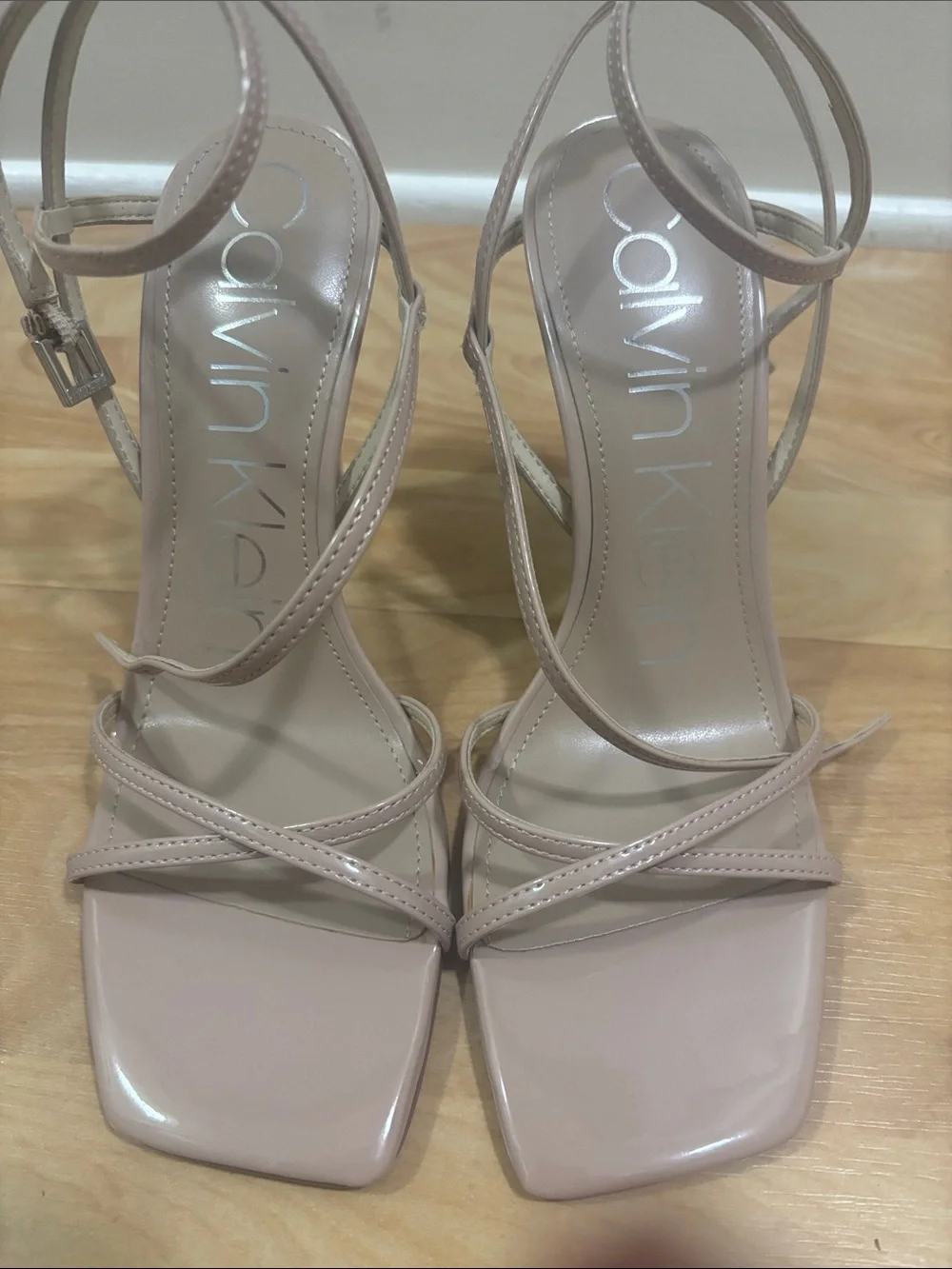 Calvin Klein Blush Nude Strappy Square-Toe Stiletto Sandals